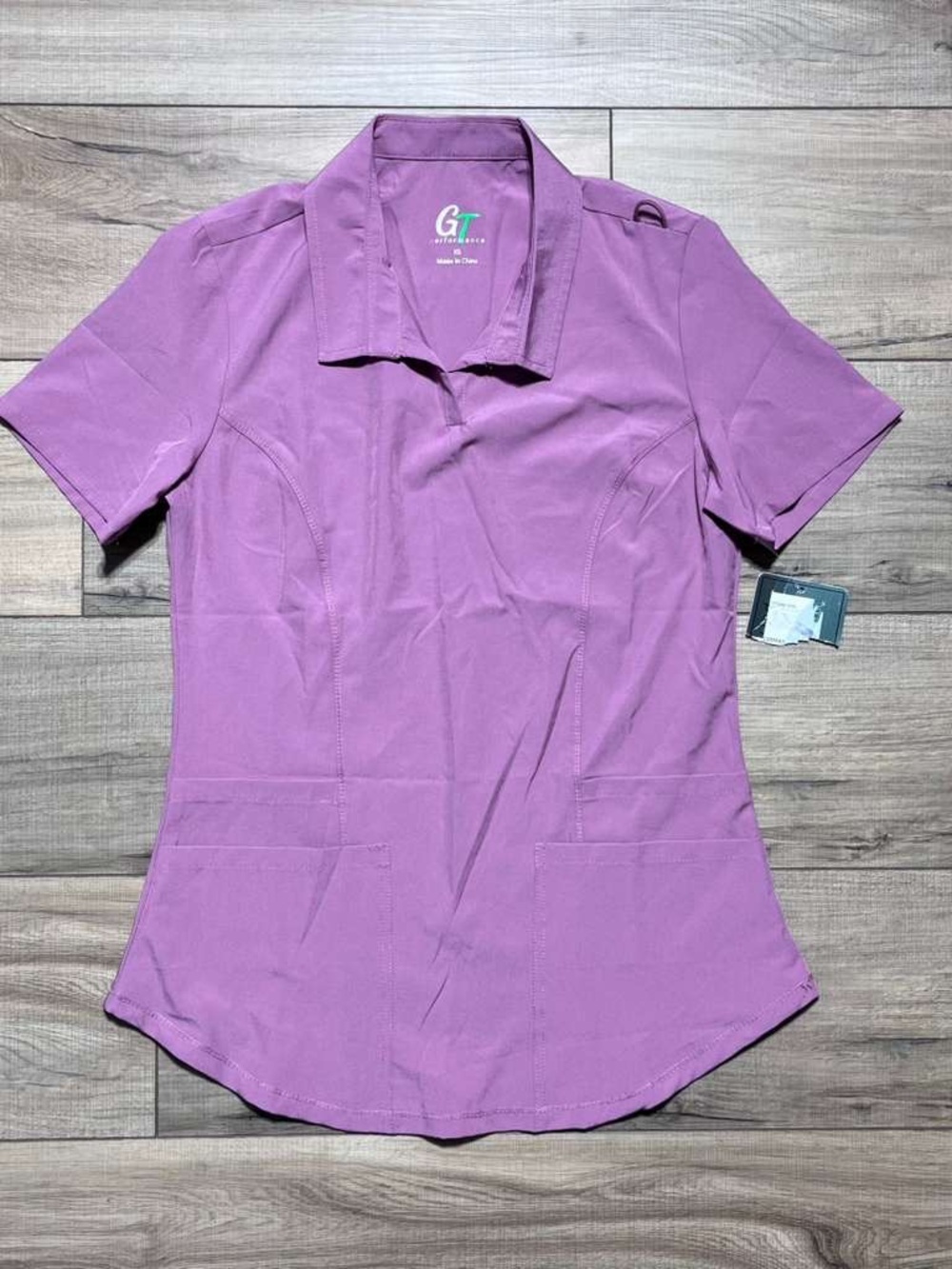 GT Performance Womens Collared Scrub Top Size XS Mauve Four Pocket‎ Short Sleeve